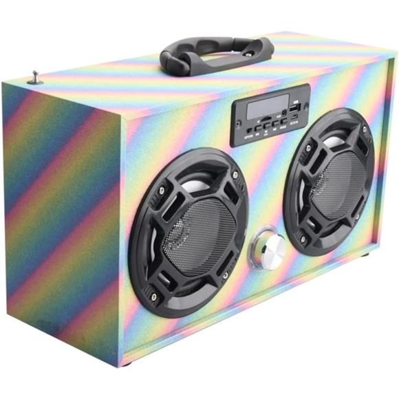 Mini Boombox with LED Speakers – Retro Bluetooth Speaker w/Enhanced FM Radio - Picture 1 of 5